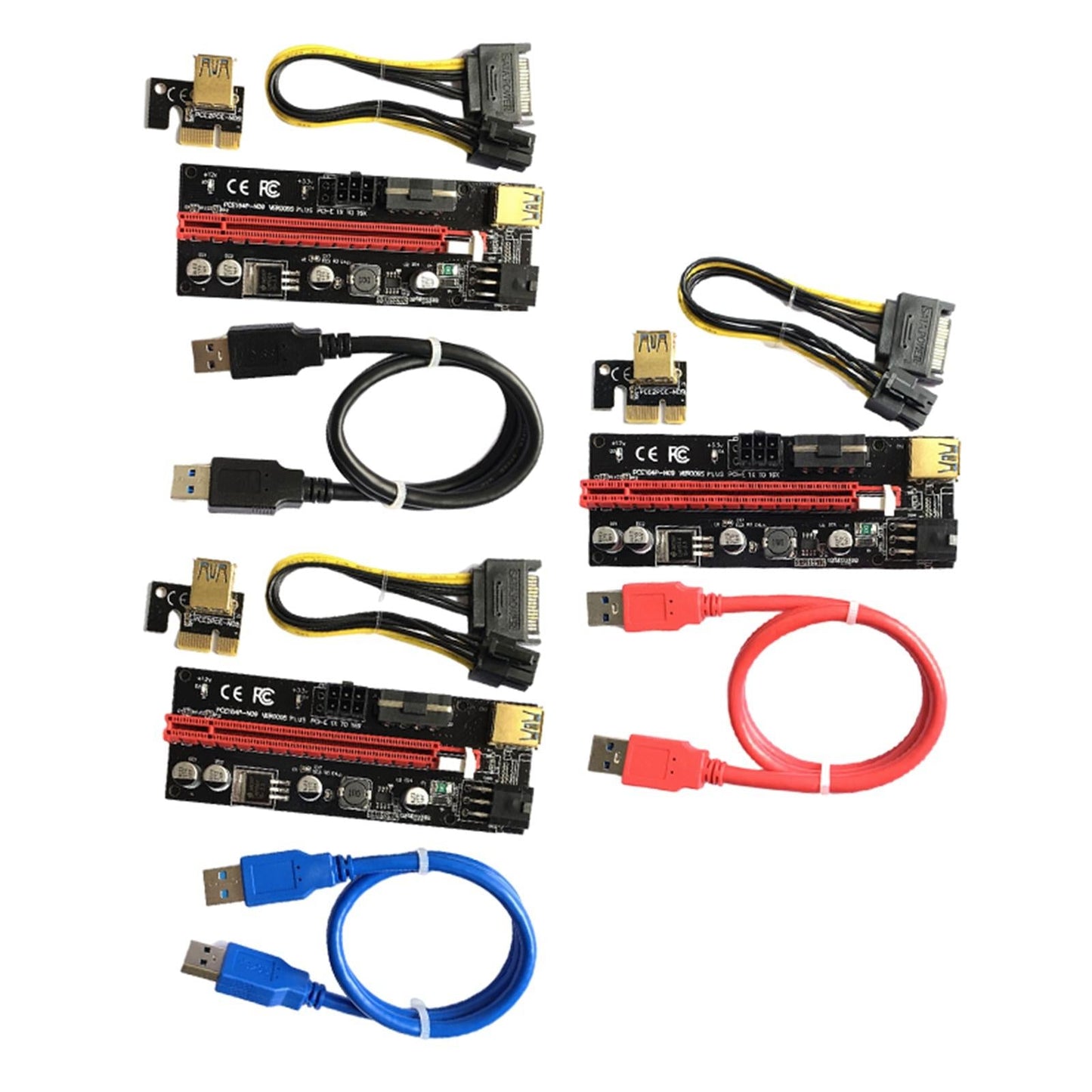 PCIe Riser Adapter Extender Kit 1X-16x USB 3.0 Data Cable Mining Red Cord