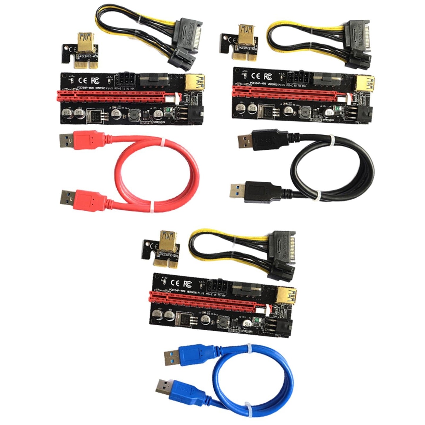 PCIe Riser Adapter Extender Kit 1X-16x USB 3.0 Data Cable Mining Red Cord