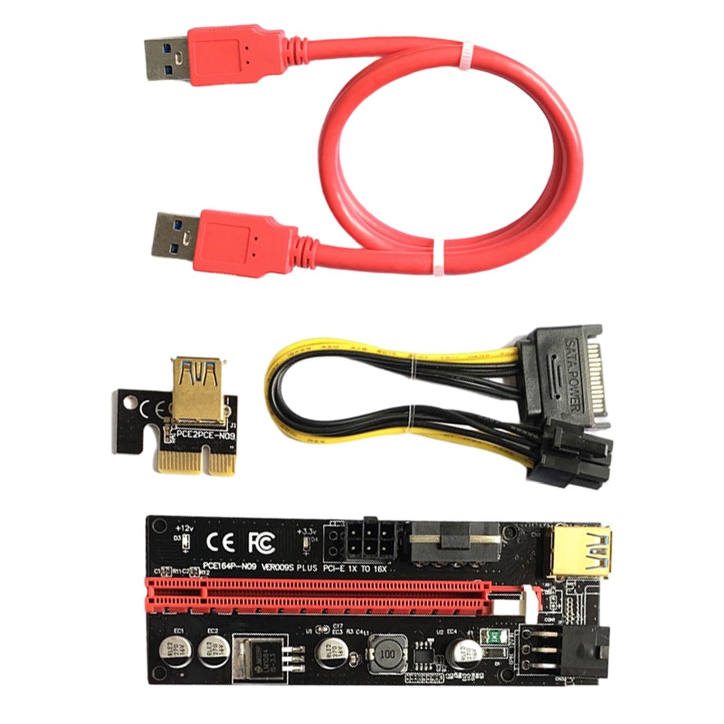 PCIe Riser Adapter Extender Kit 1X-16x USB 3.0 Data Cable Mining Red Cord