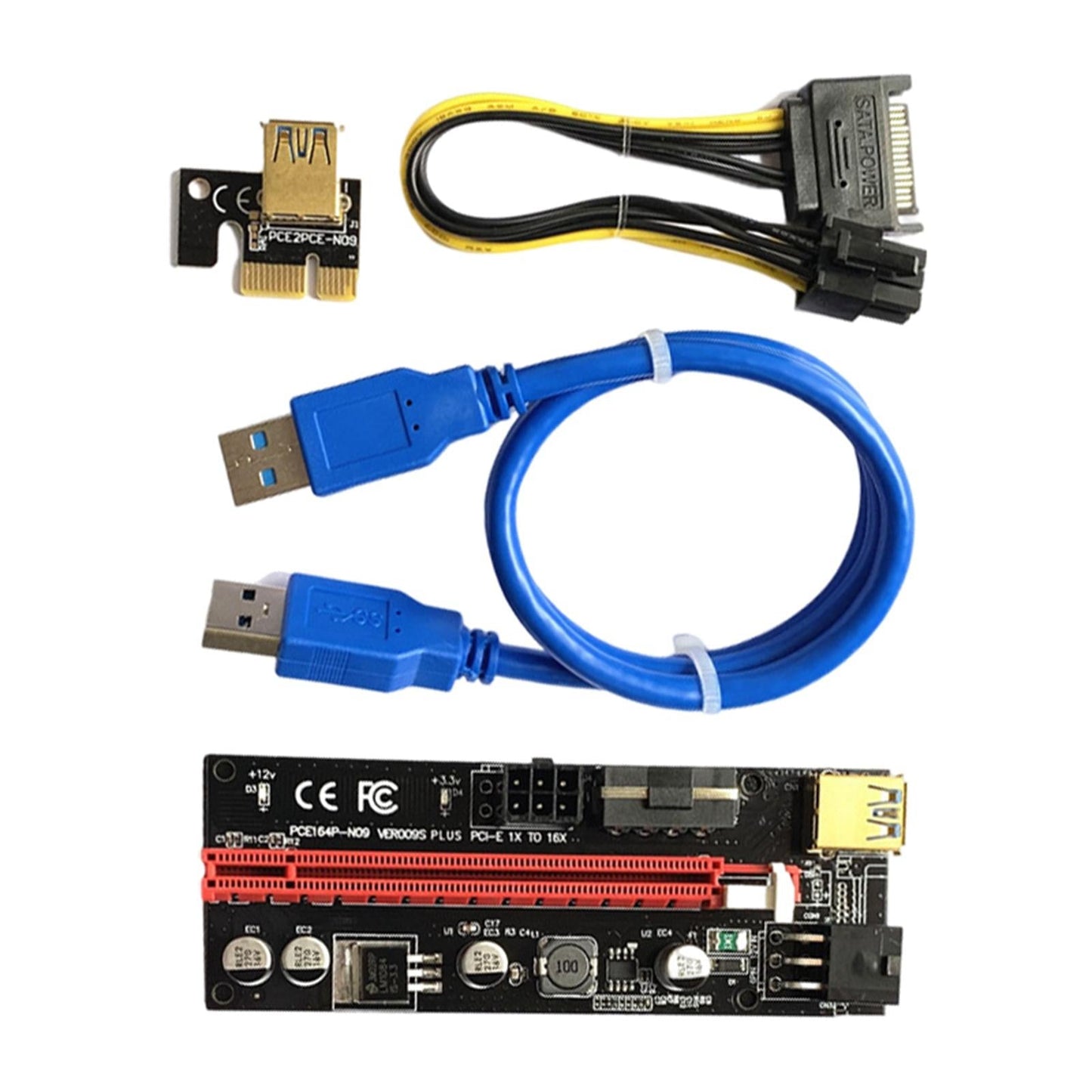 PCIe Riser Adapter Extender Kit 1X-16x USB 3.0 Data Cable Mining Blue Cord