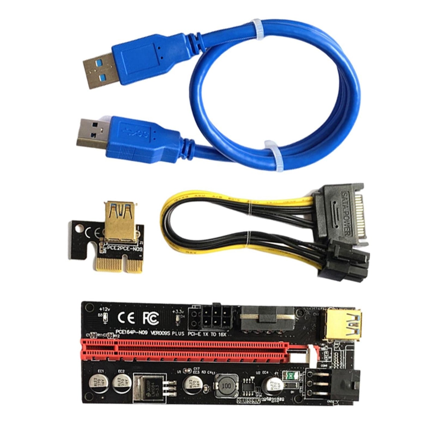 PCIe Riser Adapter Extender Kit 1X-16x USB 3.0 Data Cable Mining Blue Cord