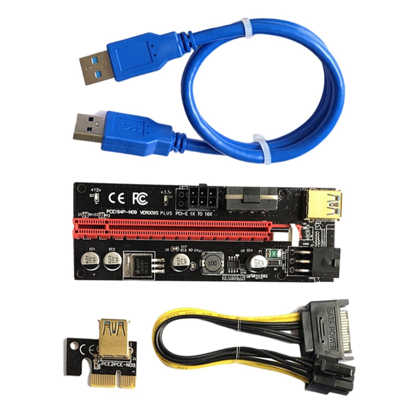 PCIe Riser Adapter Extender Kit 1X-16x USB 3.0 Data Cable Mining Blue Cord