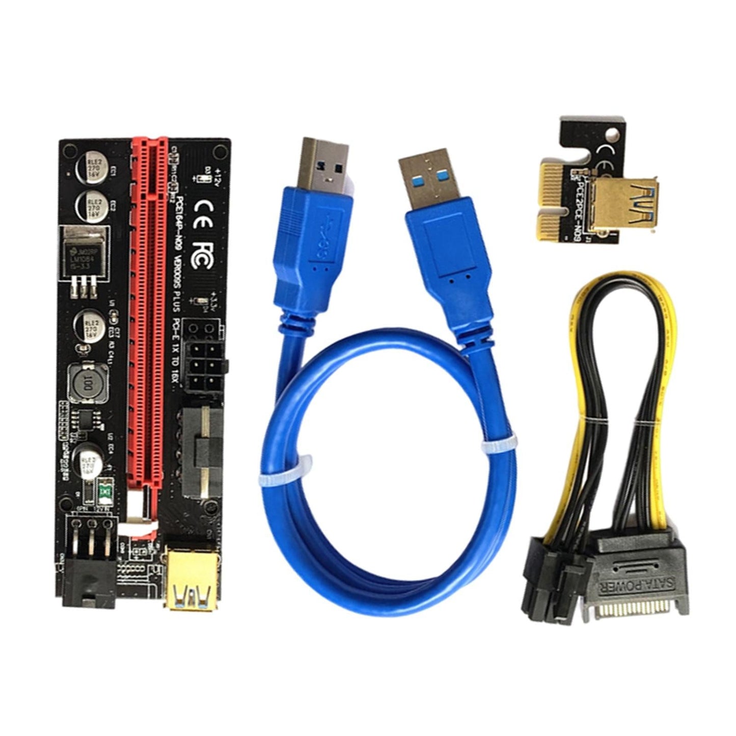 PCIe Riser Adapter Extender Kit 1X-16x USB 3.0 Data Cable Mining Blue Cord