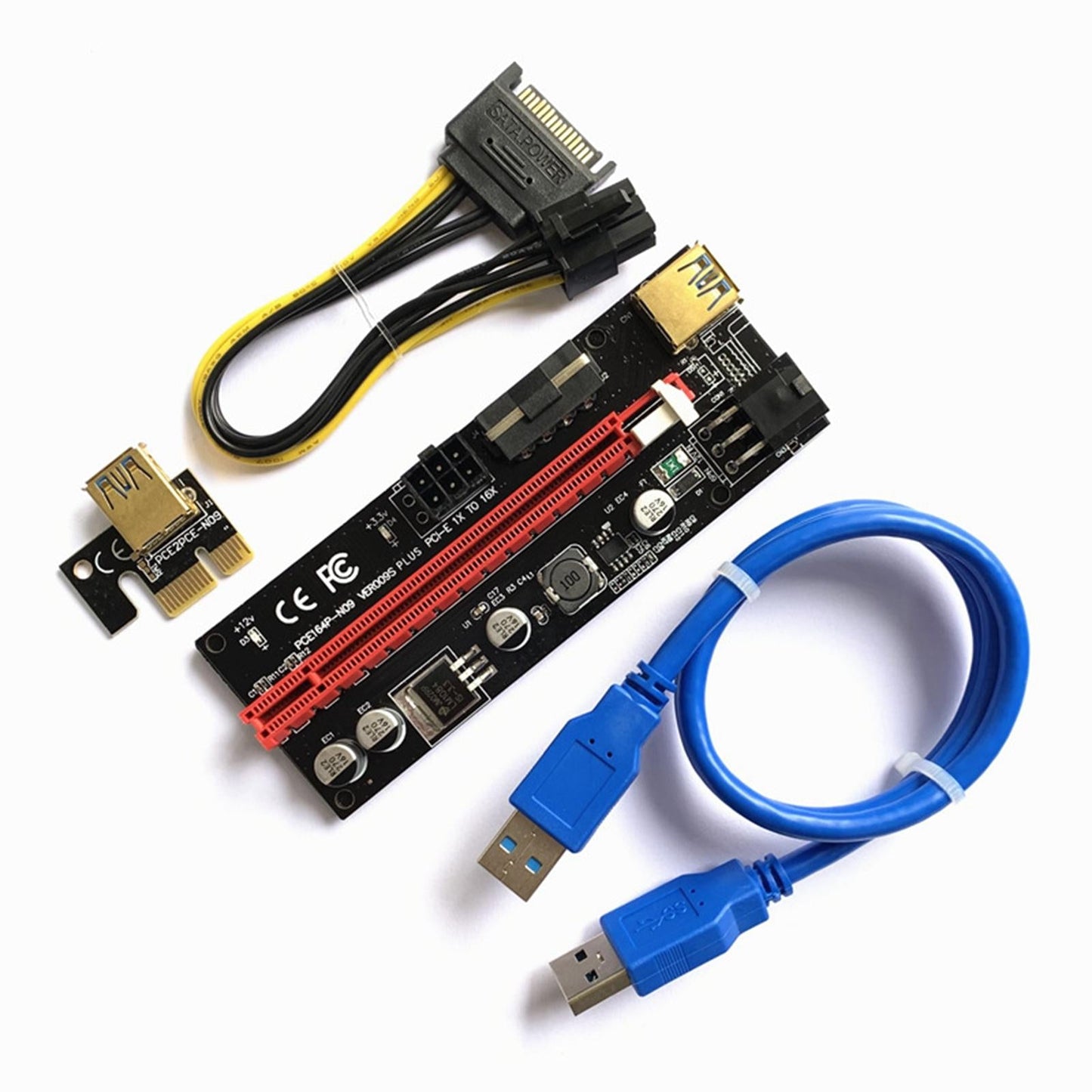 PCIe Riser Adapter Extender Kit 1X-16x USB 3.0 Data Cable Mining Blue Cord