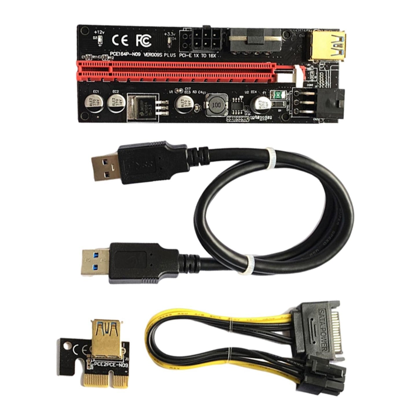 PCIe Riser Adapter Extender Kit 1X-16x USB 3.0 Data Cable Mining Black Cord