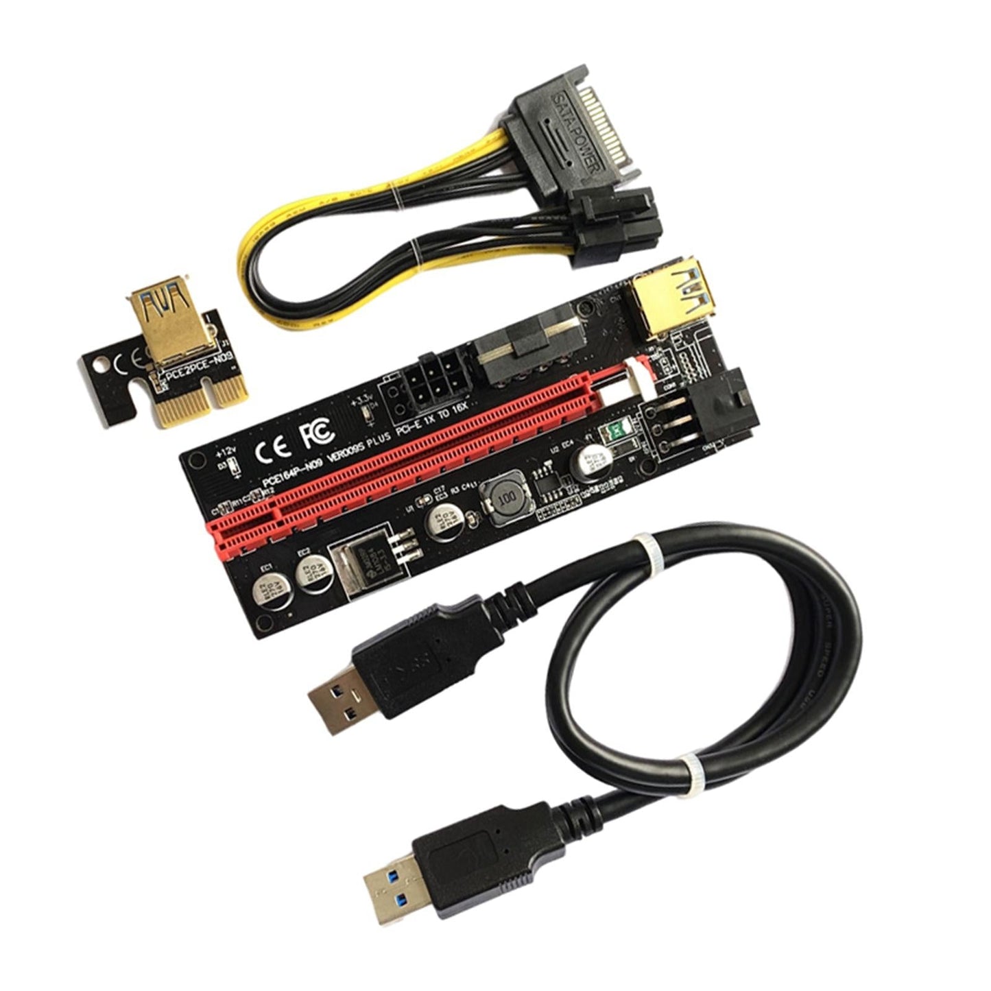 PCIe Riser Adapter Extender Kit 1X-16x USB 3.0 Data Cable Mining Black Cord
