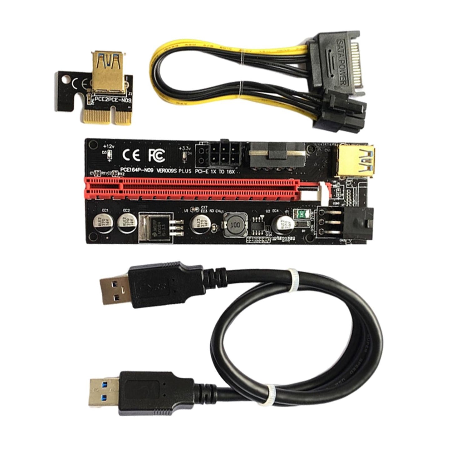 PCIe Riser Adapter Extender Kit 1X-16x USB 3.0 Data Cable Mining Black Cord