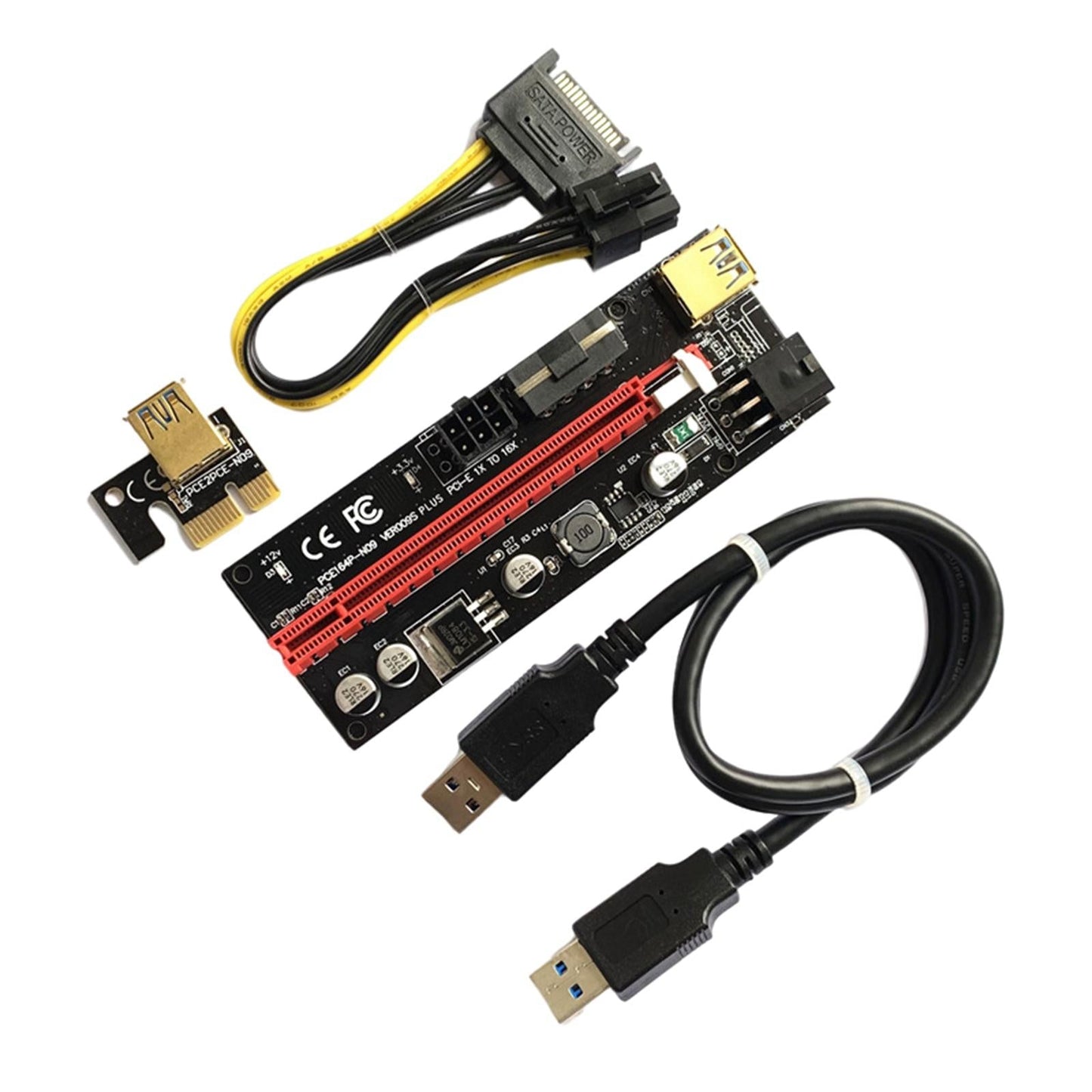 PCIe Riser Adapter Extender Kit 1X-16x USB 3.0 Data Cable Mining Black Cord