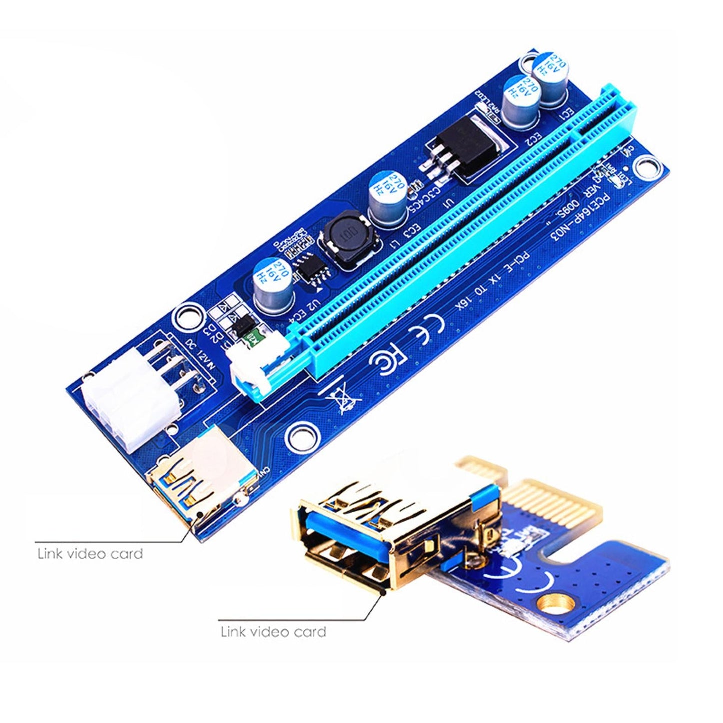 Ver009S PCIe Riser Card Adapter 6-Pin USB 3.0 Adapter Card 1x to 16x