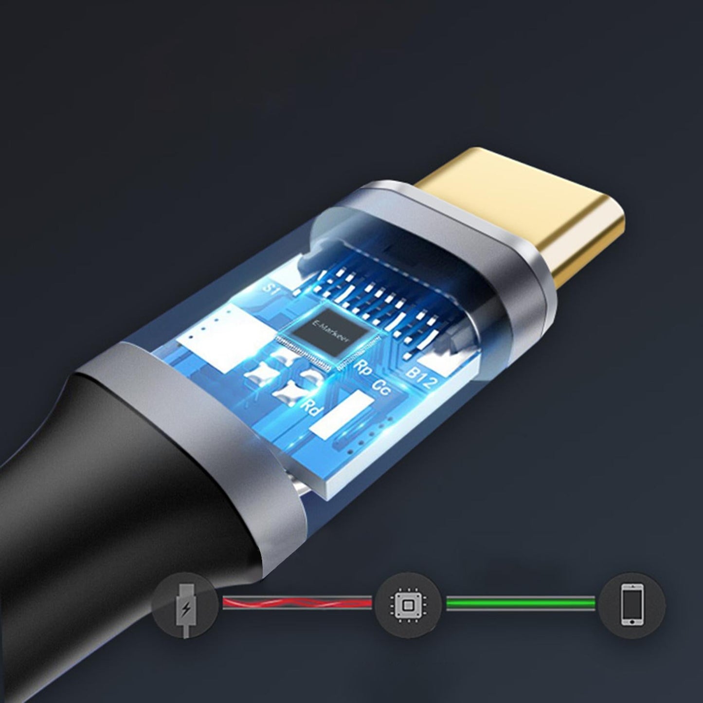 Usb-C to Usb-C Cable 90 Degree Angled USB 3.1 for Smart Phone Computer 0.5M