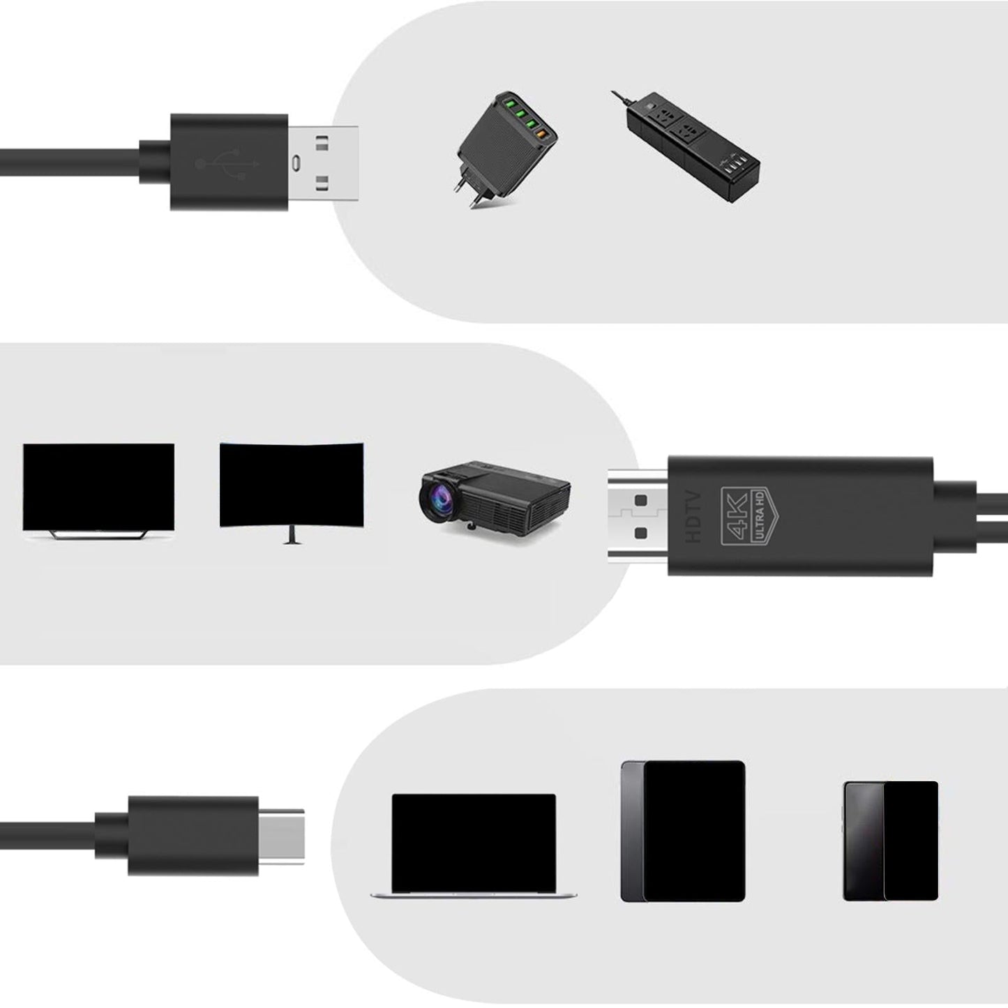 USB 3.1 to HDMI Adapter Cable HD Black for Video Mirroring Smartphones USB 3.1 USB
