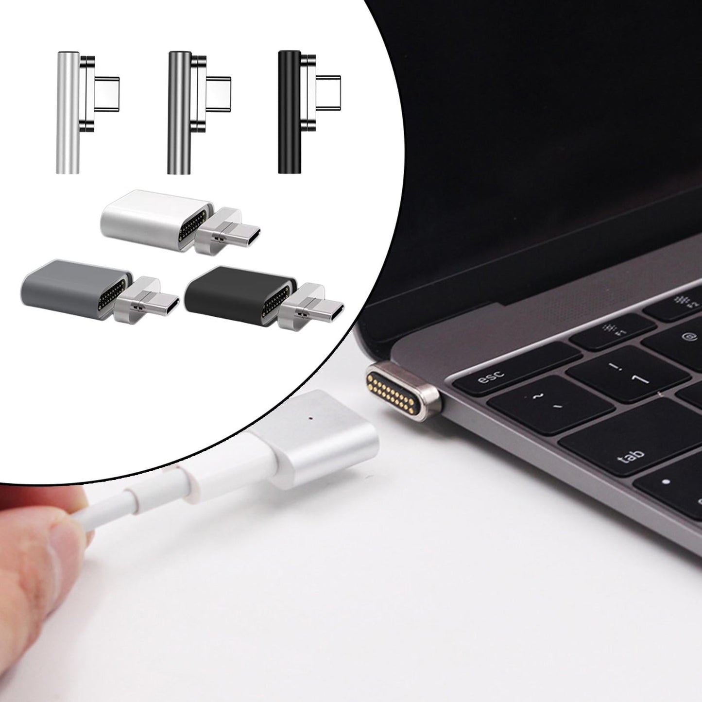 Magnetic USB C Adapter for MacBook Pro/Air Type C Devices Silver Straight