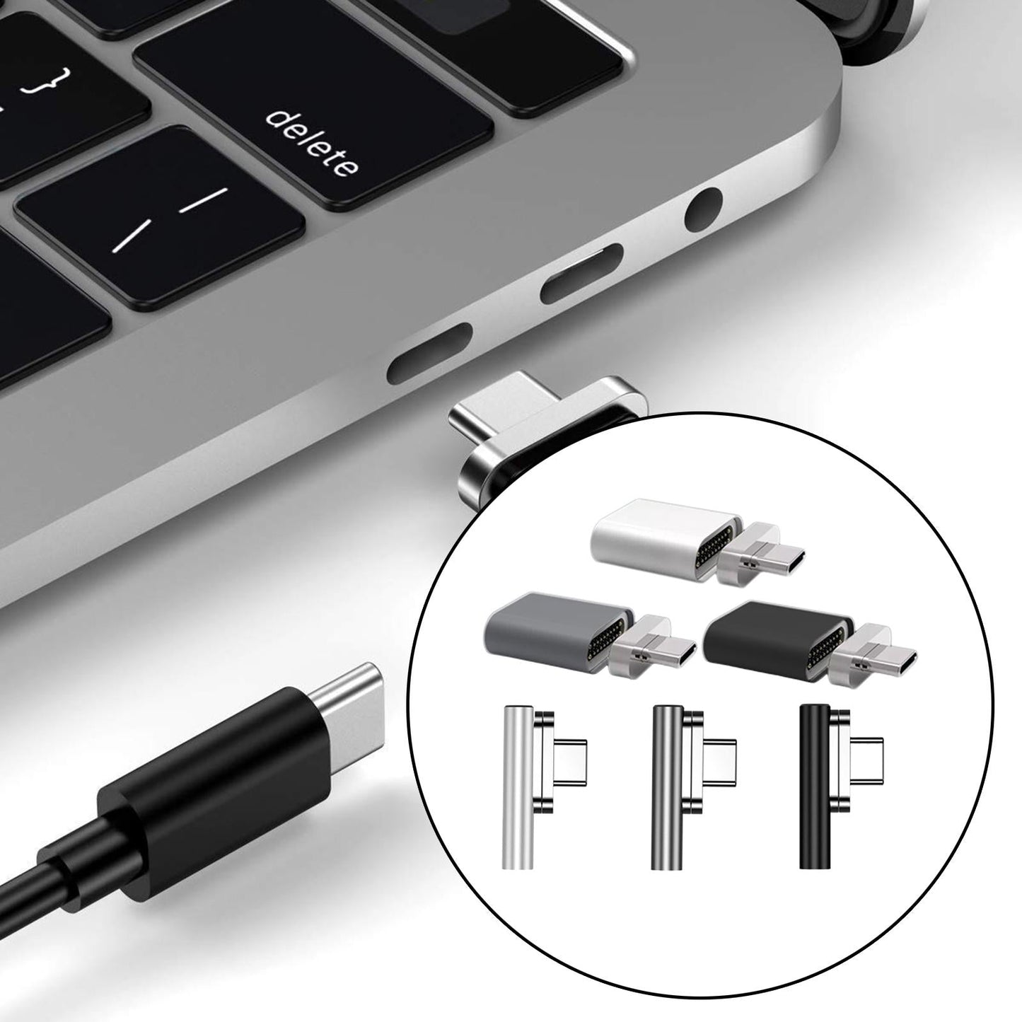 Magnetic USB C Adapter for MacBook Pro/Air Type C Devices Silver Straight