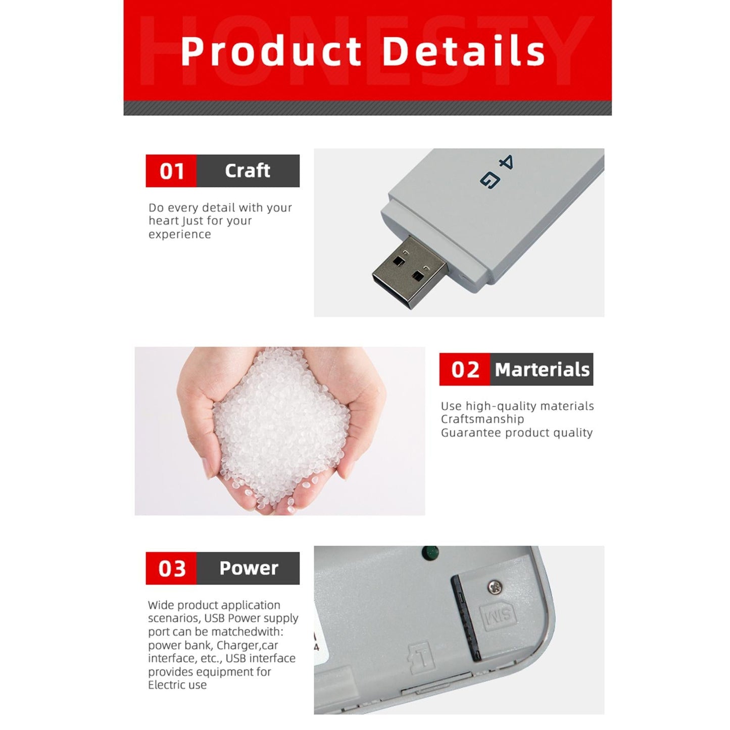 4G LTE USB Modem Signal Receiver Stick for Computer Laptop with WiFi White