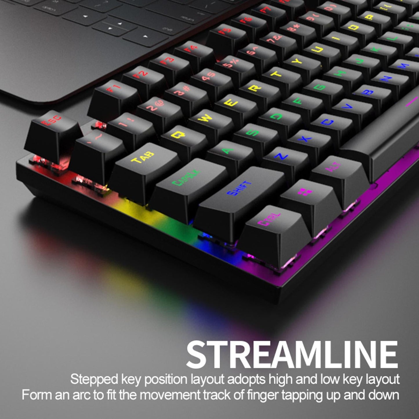 87 Keys Gaming Mechanical Keyboard Wired Rainbow Backlit Durable Non Slip A