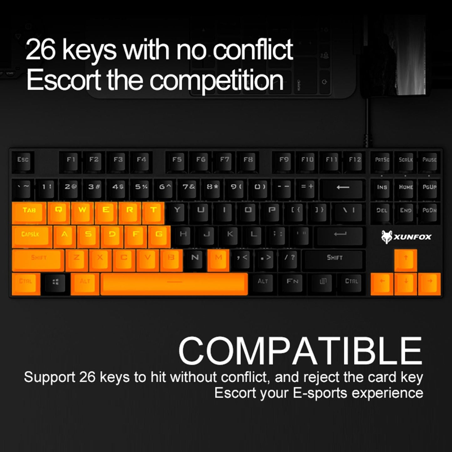 87 Keys Gaming Mechanical Keyboard Wired Rainbow Backlit Durable Non Slip B