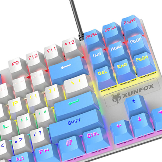 87 Keys Gaming Mechanical Keyboard Wired Rainbow Backlit Durable Non Slip C