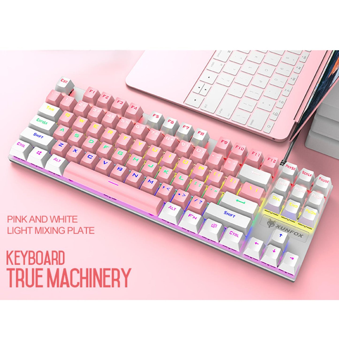 87 Keys Gaming Mechanical Keyboard Wired Rainbow Backlit Durable Non Slip C