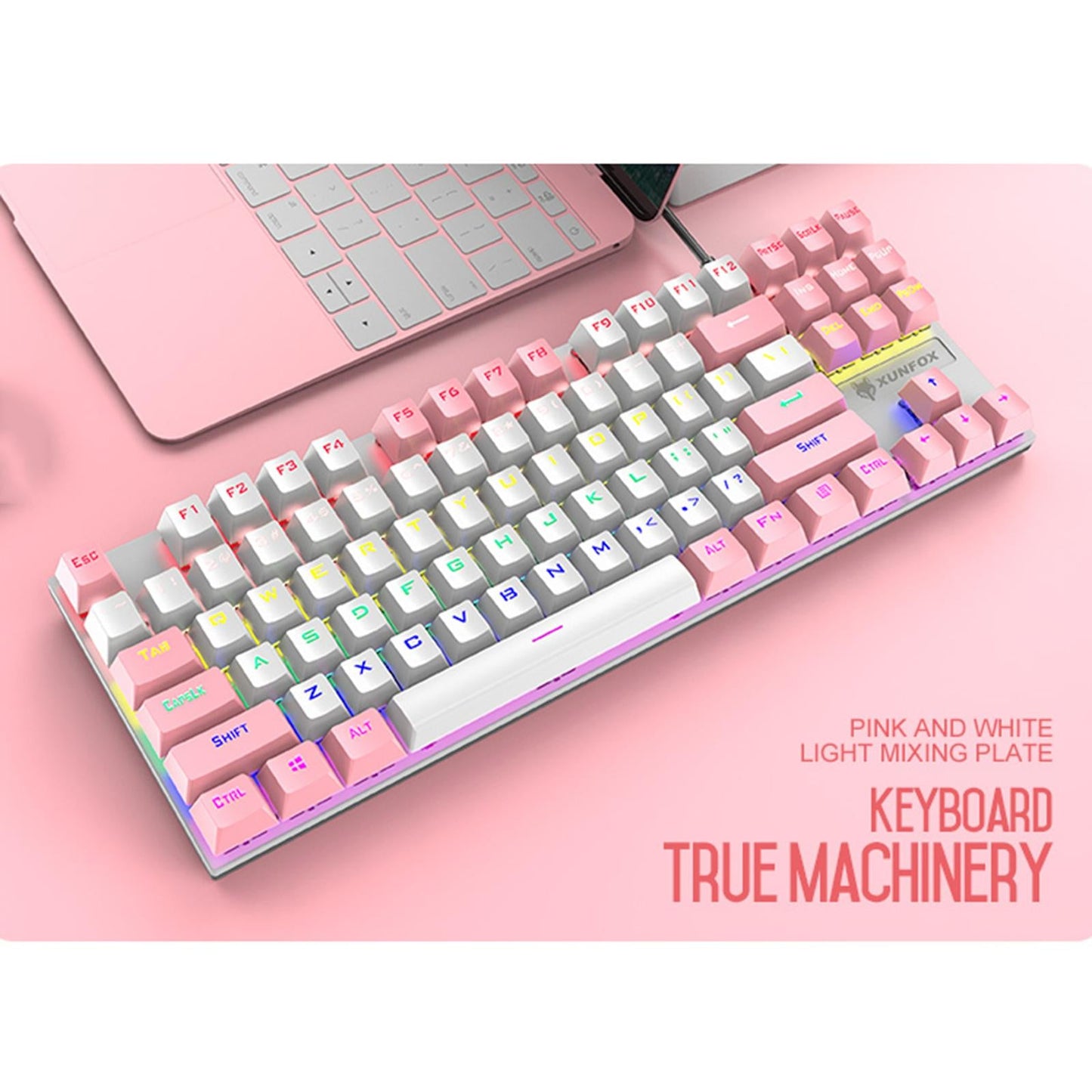 87 Keys Gaming Mechanical Keyboard Wired Rainbow Backlit Durable Non Slip E