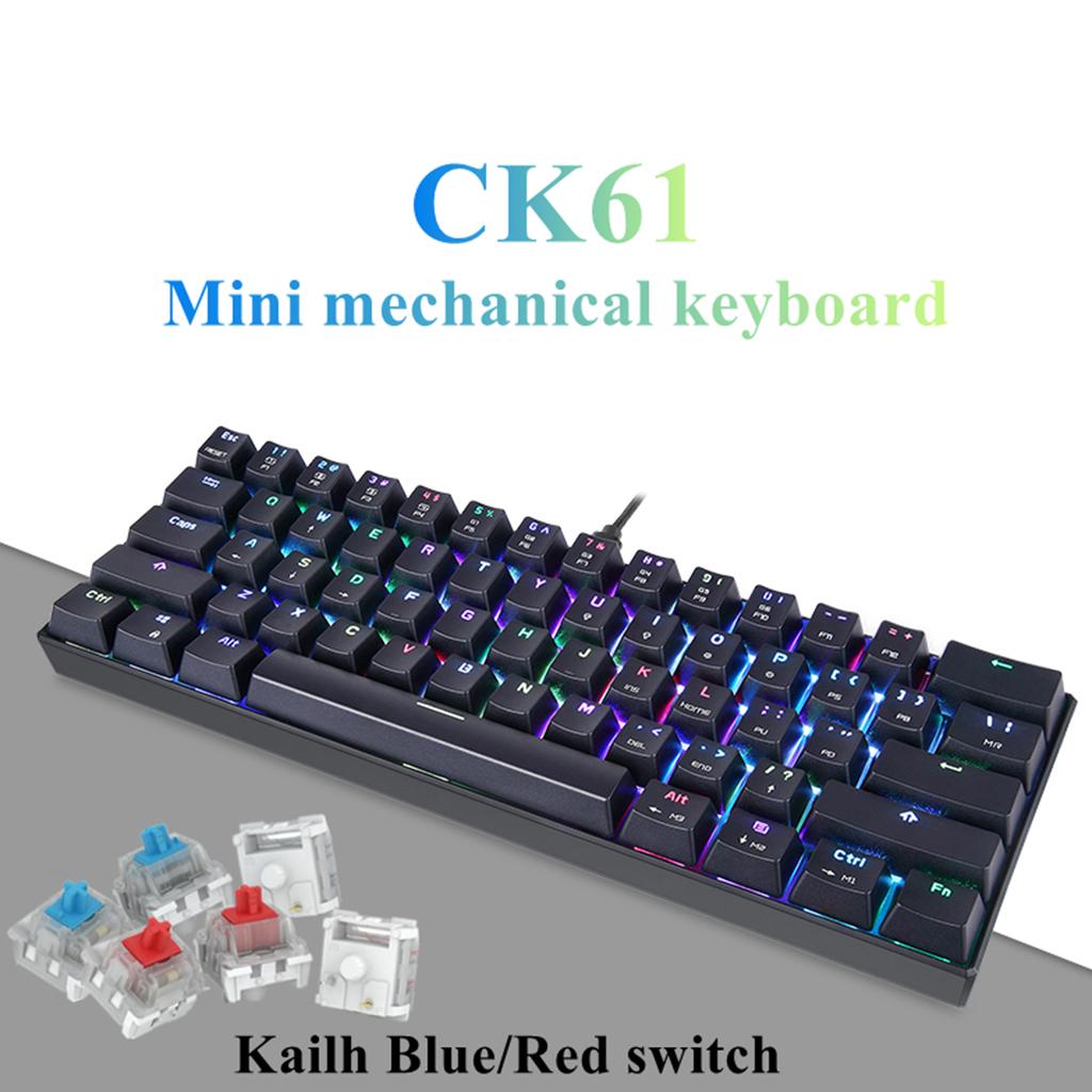 61-Key Ck61 Mechanical Keyboard with Russian Font Compact for Computer Blue Switch