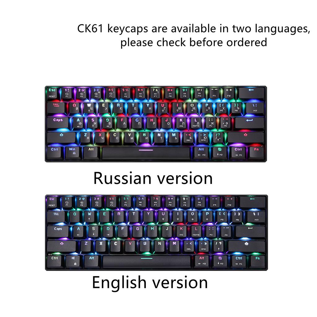 61-Key Ck61 Mechanical Keyboard with Russian Font Compact for Computer Blue Switch