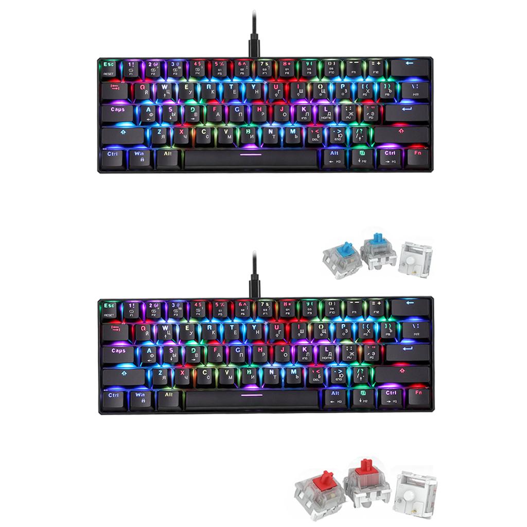 61-Key Ck61 Mechanical Keyboard with Russian Font Compact for Computer Blue Switch