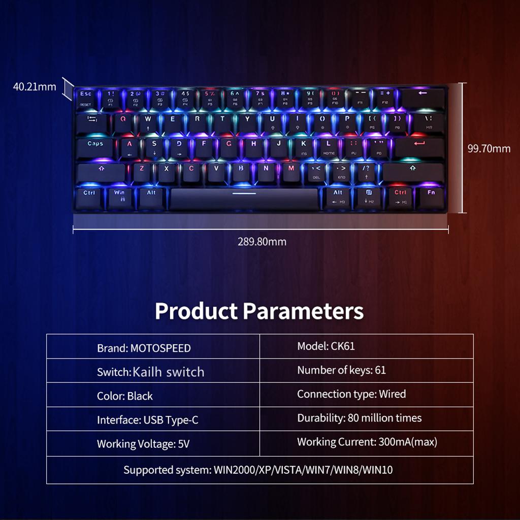 61-Key Ck61 Mechanical Keyboard with Russian Font Compact for Computer Red Switch