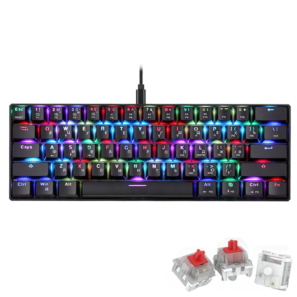 61-Key Ck61 Mechanical Keyboard with Russian Font Compact for Computer Red Switch