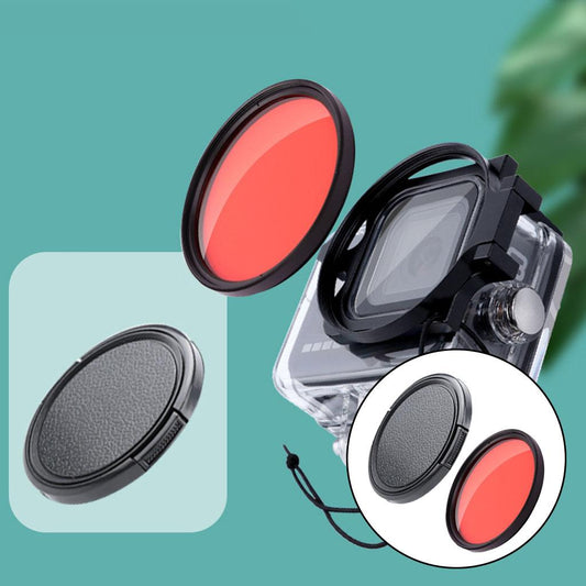 58mm Red Lens Filter + Lens Cover Round Parts Tool for Water Sports