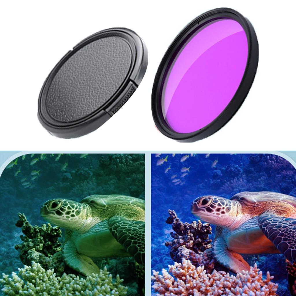 58mm Purple Lens Filter + Lens Cover Round Parts Tool for Water Sports