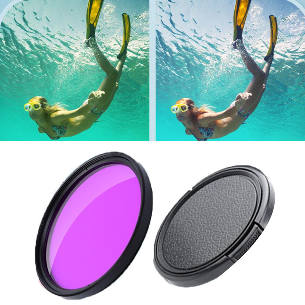 58mm Purple Lens Filter + Lens Cover Round Parts Tool for Water Sports