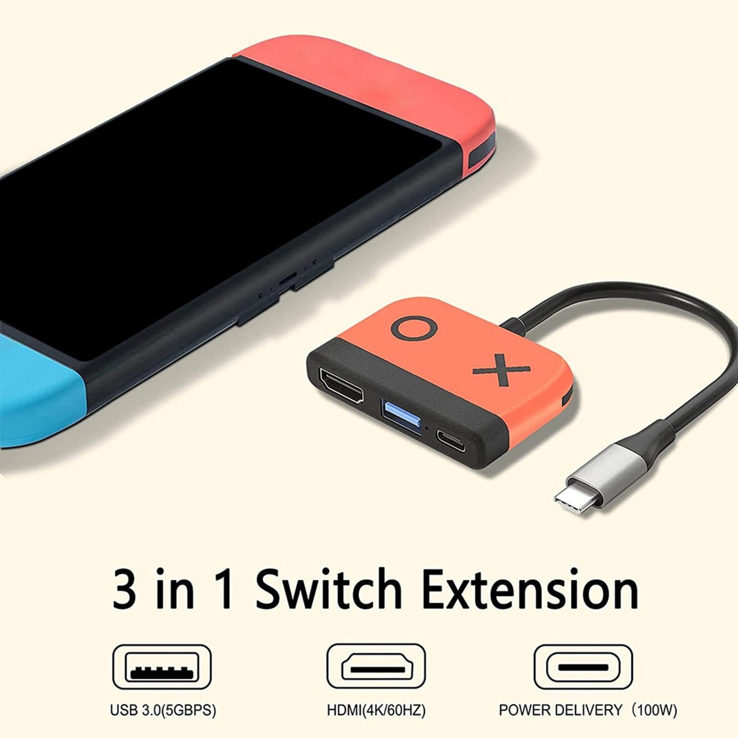 3-In-1 Type C to HDMI Adapter USB3.0 Converter for NS Switch Lite Part Blue