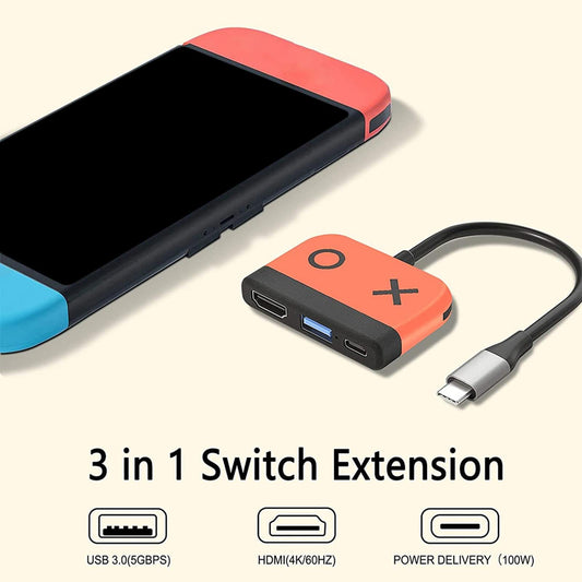 3-In-1 Type C to HDMI Adapter USB3.0 Converter for NS Switch Lite Part Blue