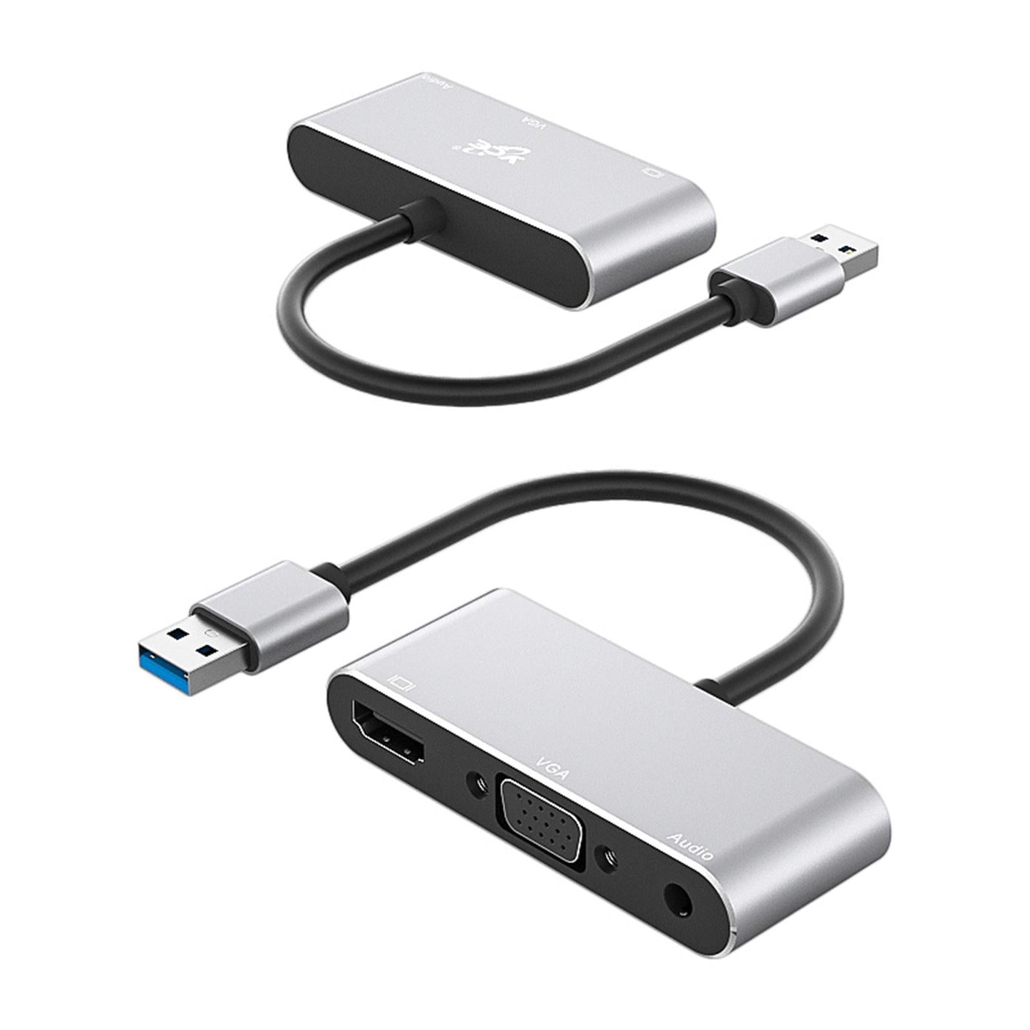 USB 3.0 to HDMI VGA Adapter with Audio Output 1080P for Laptop PC Silver