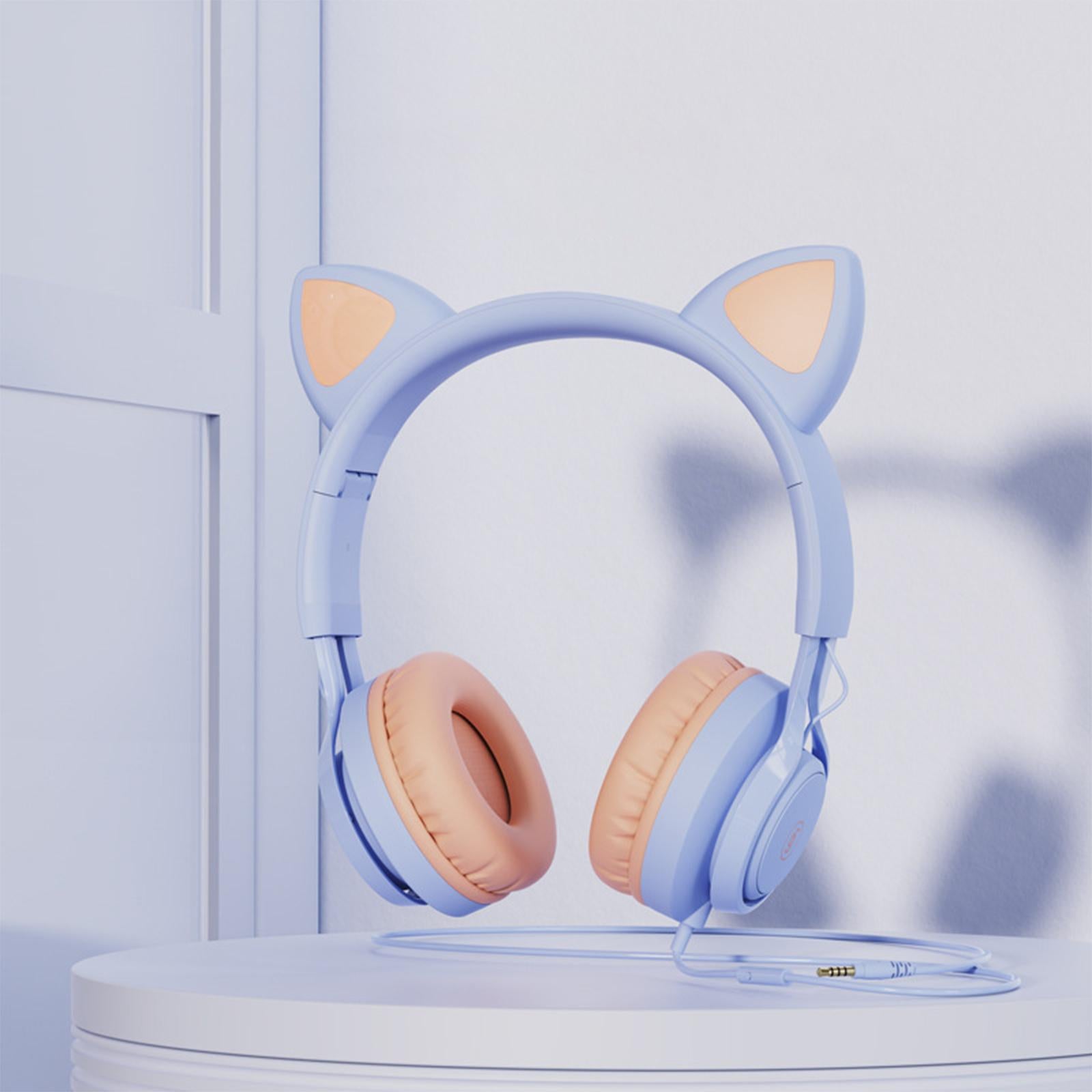 Cat Ear Kids Wired Headphone Earmuffs Adjustable Headband for Children Adult purple
