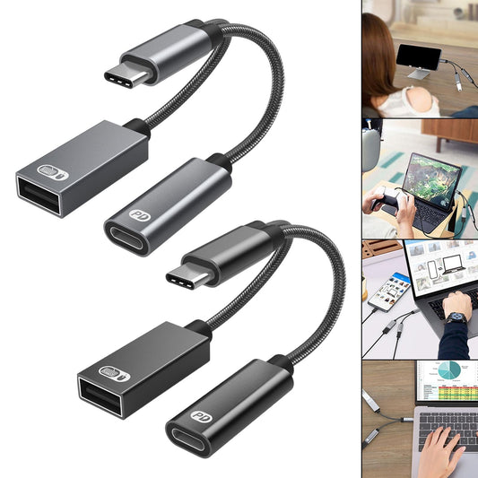 USB C OTG Adapter with Fast Charging Braided Cord PD 60W for Laptop black