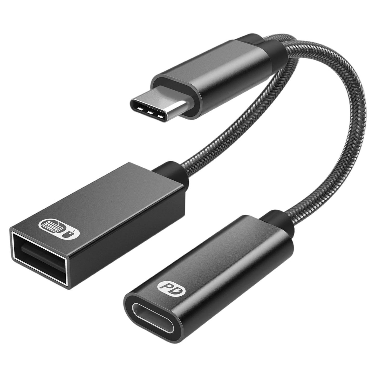 USB C OTG Adapter with Fast Charging Braided Cord PD 60W for Laptop black