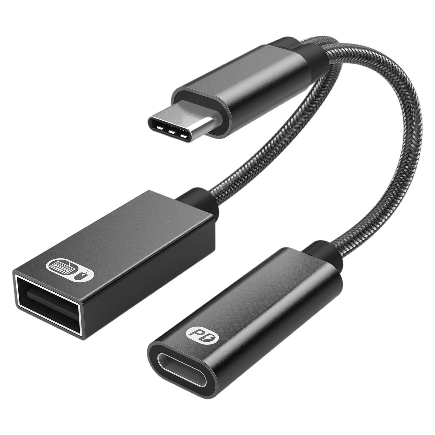 USB C OTG Adapter with Fast Charging Braided Cord PD 60W for Laptop black
