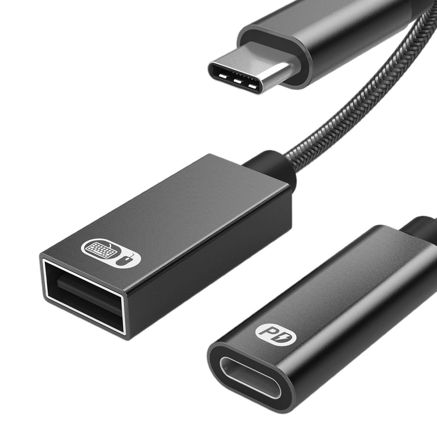 USB C OTG Adapter with Fast Charging Braided Cord PD 60W for Laptop black