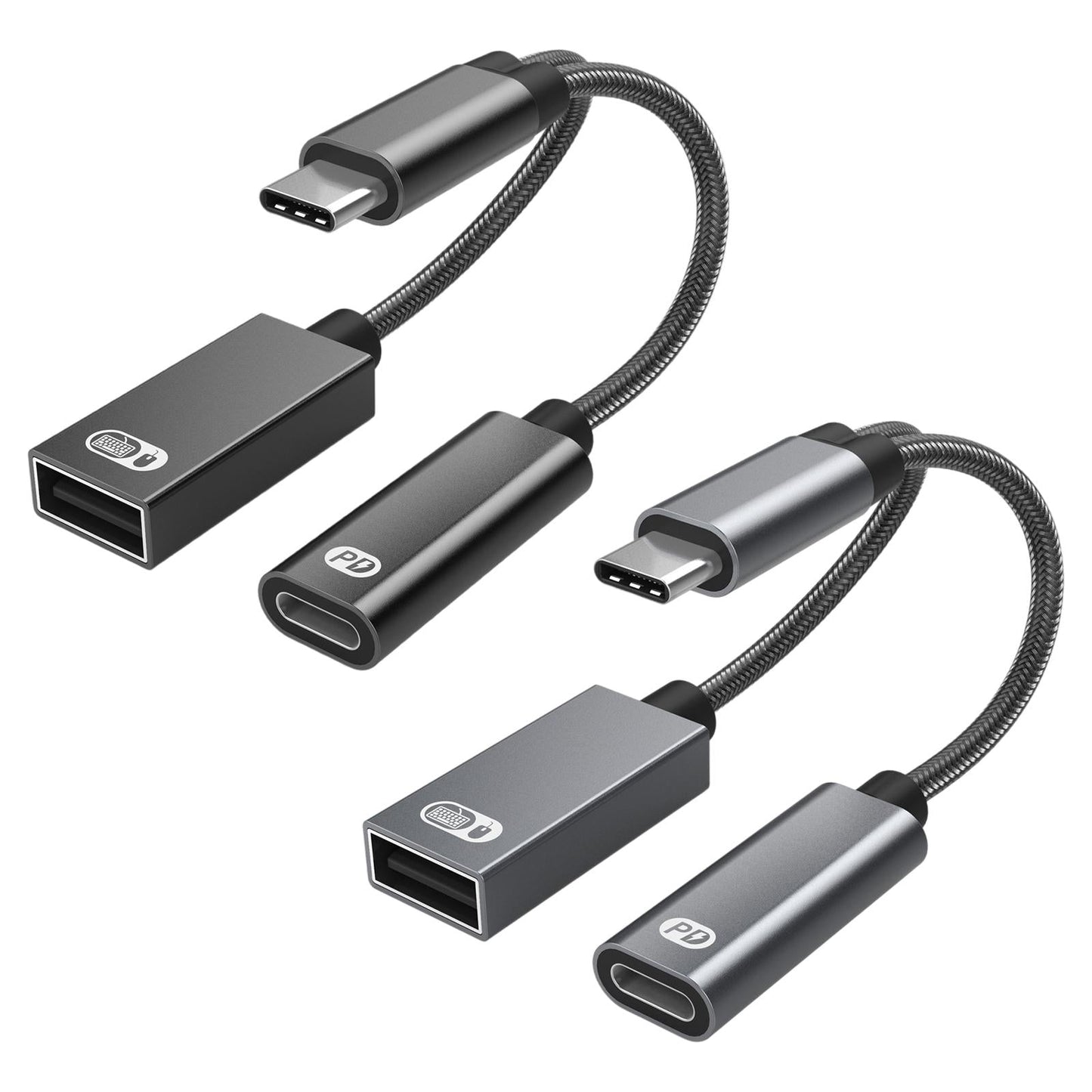 USB C OTG Adapter with Fast Charging Braided Cord PD 60W for Laptop black