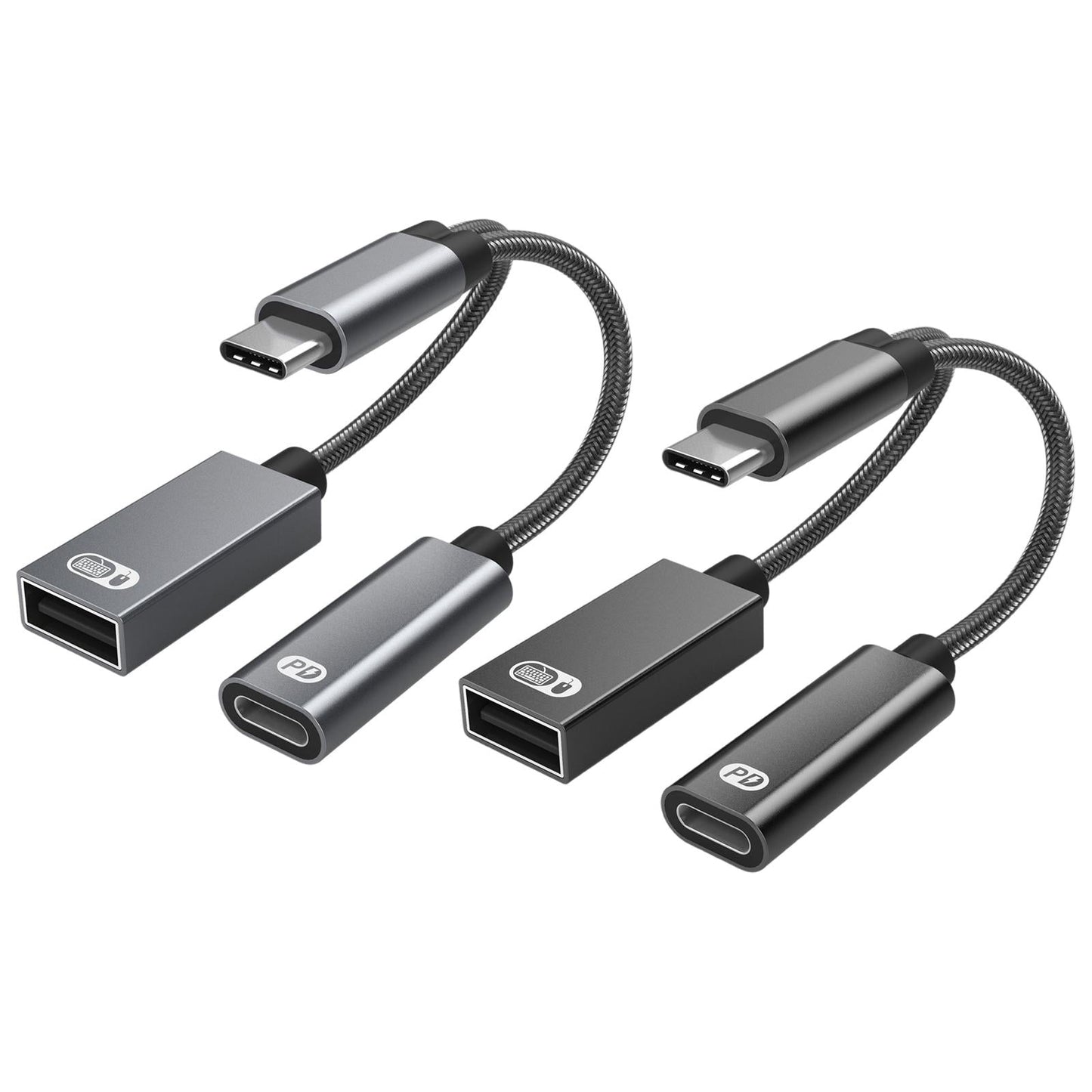 USB C OTG Adapter with Fast Charging Braided Cord PD 60W for Laptop black