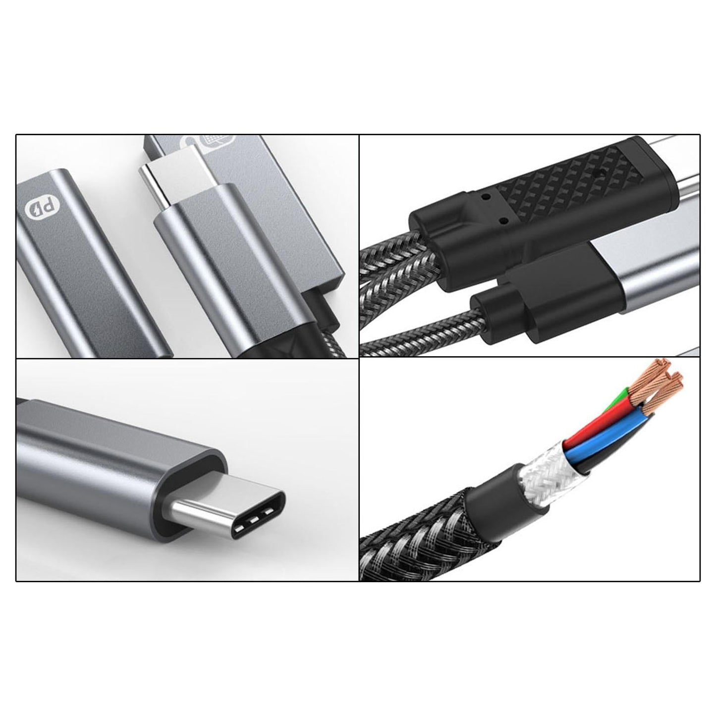 USB C OTG Adapter with Fast Charging Braided Cord PD 60W for Laptop gray