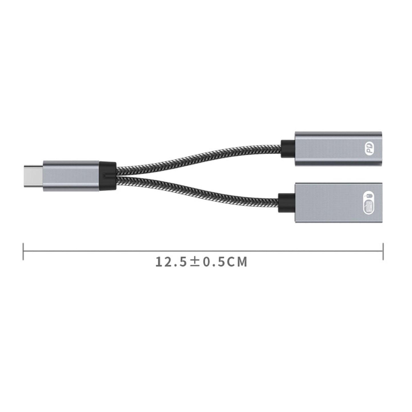 USB C OTG Adapter with Fast Charging Braided Cord PD 60W for Laptop gray