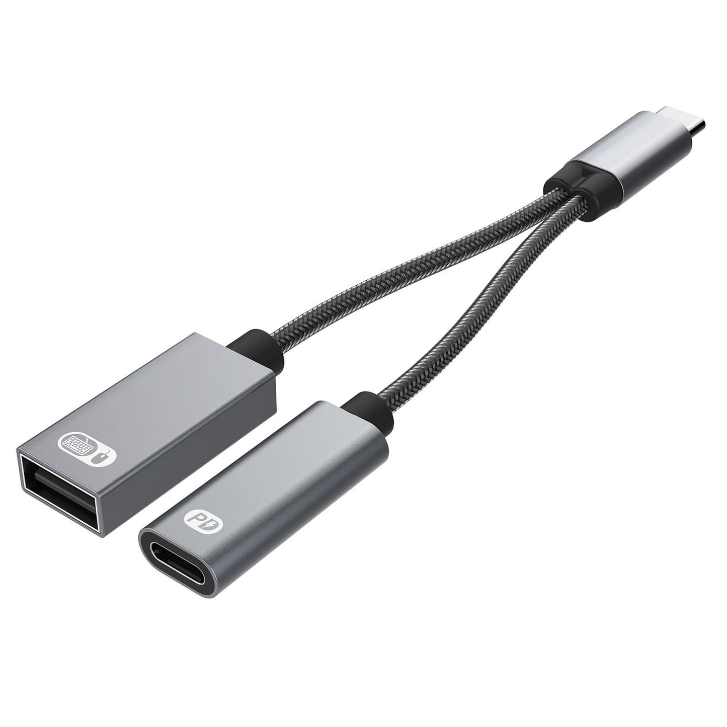 USB C OTG Adapter with Fast Charging Braided Cord PD 60W for Laptop gray