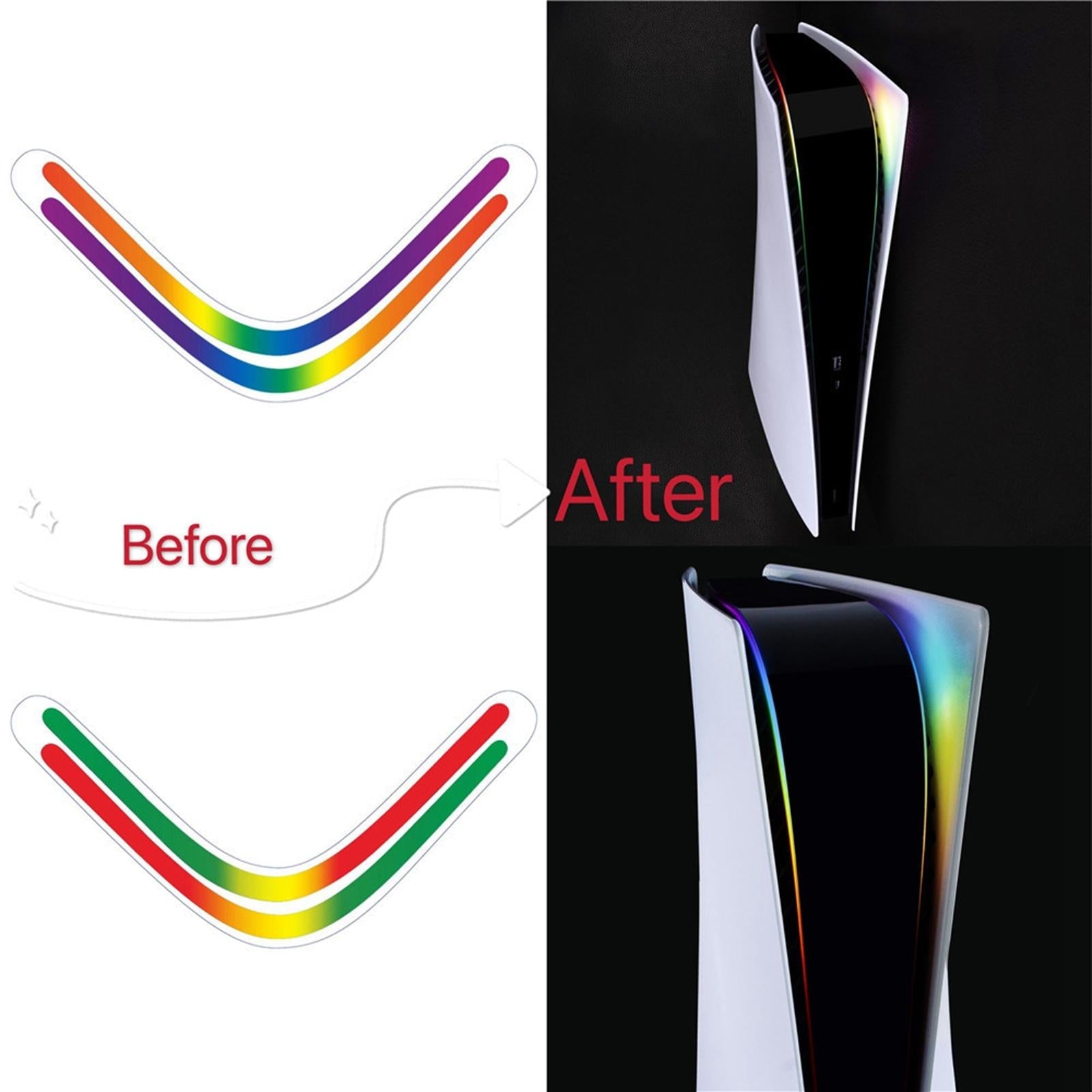 2 Pieces Skin Sticker Colorful Bar Decals LED Custom for PS5 Game Controller C