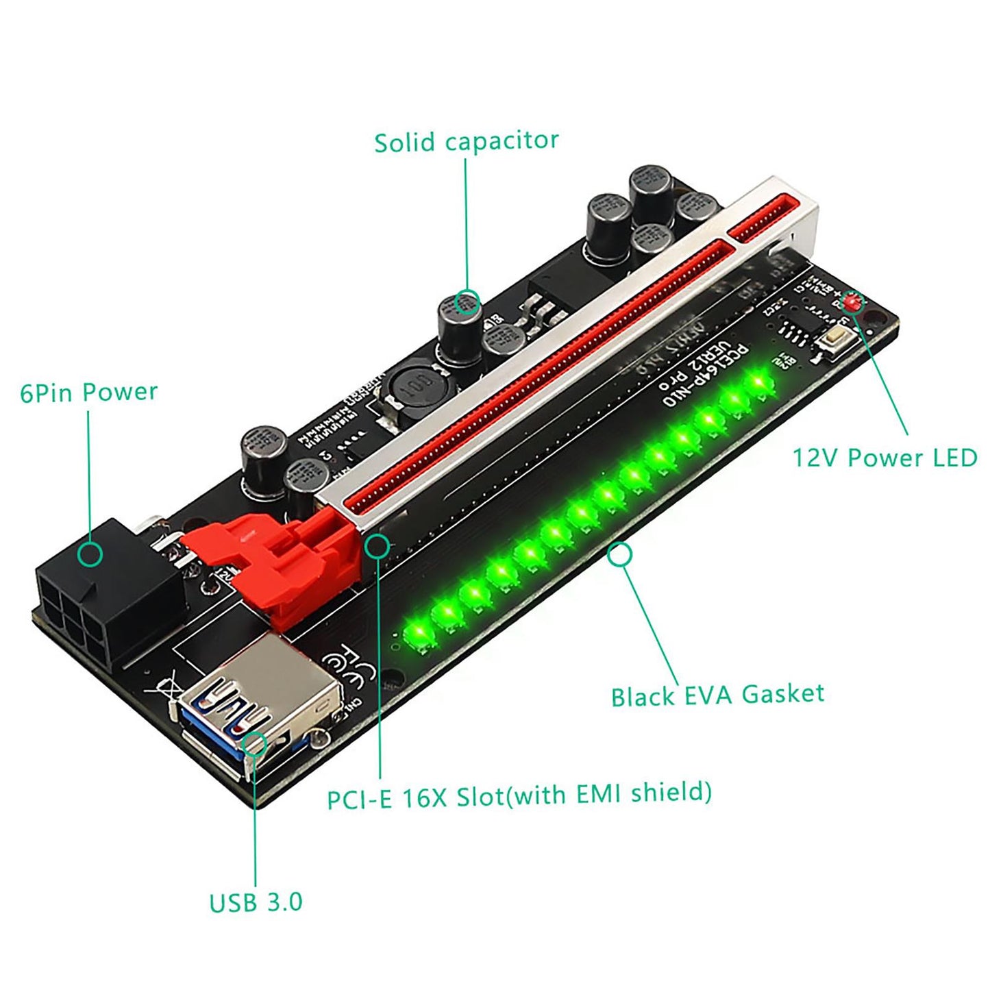 Pci-E PCIe Riser Ver12Pro 1x to 16x Graphics Extension Riser Card for Mining