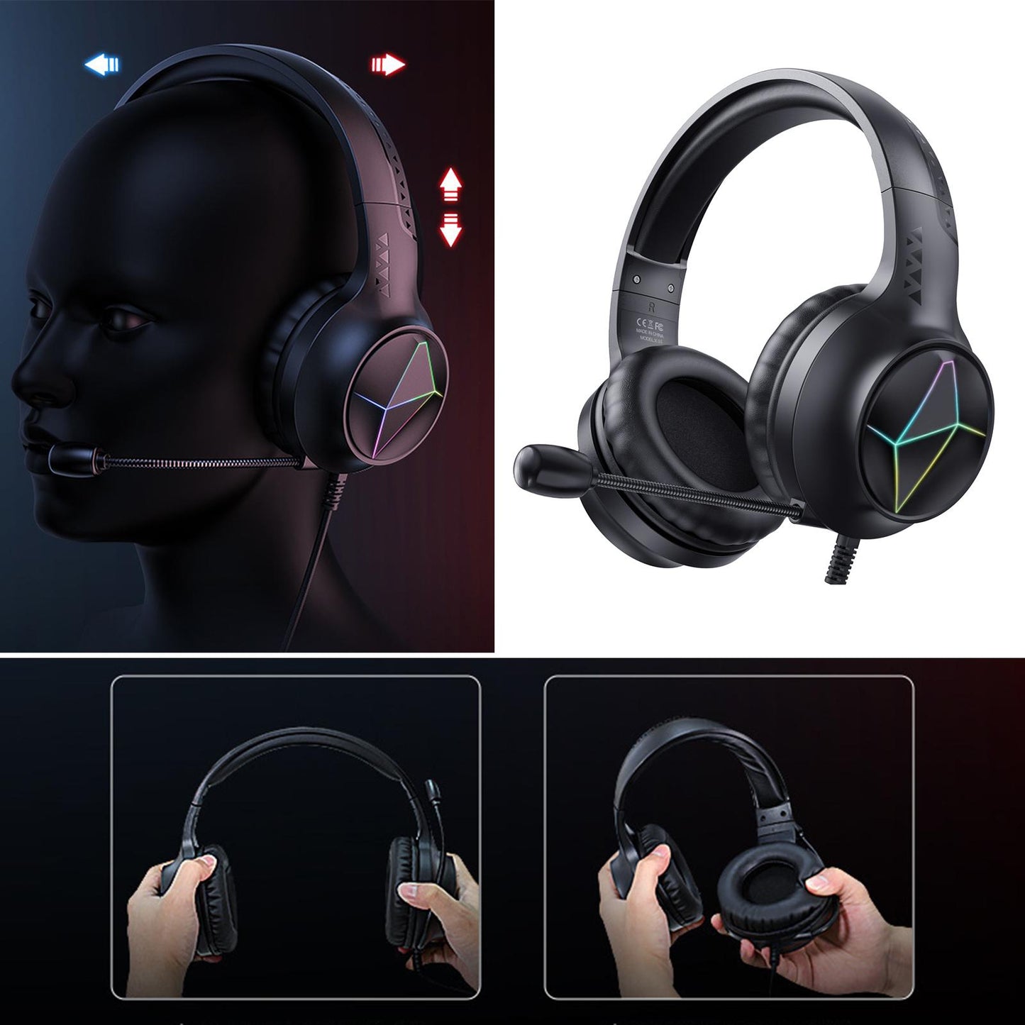 Wired Gaming Headset LED for   One PC Computer Laptop Multi platforms