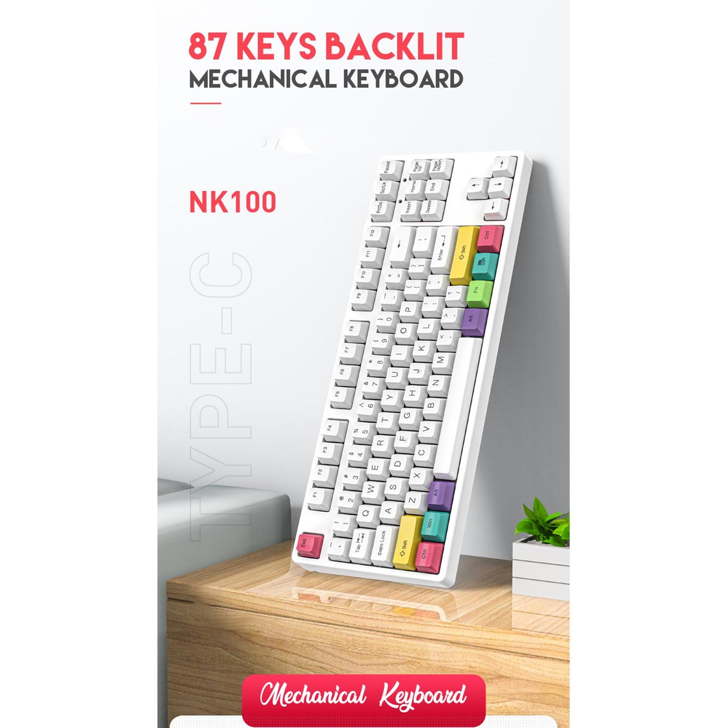 87Keys RGB Wired Mechanical Keyboard Detachable for Gaming Home Blue Switch