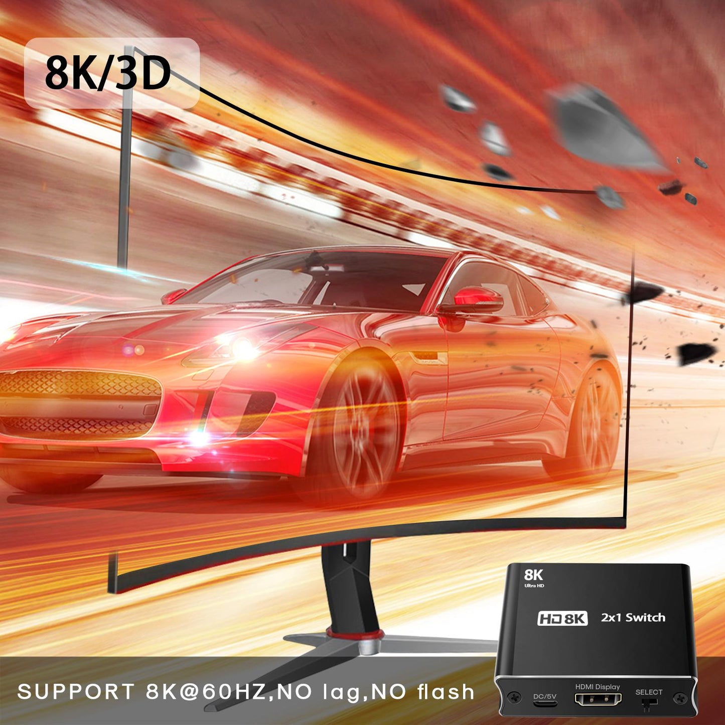 2x1 Switch 8K HDMI 2.1 Splitter 2 in 1 Out 4K 120Hz Aluminum for PS5 DVD