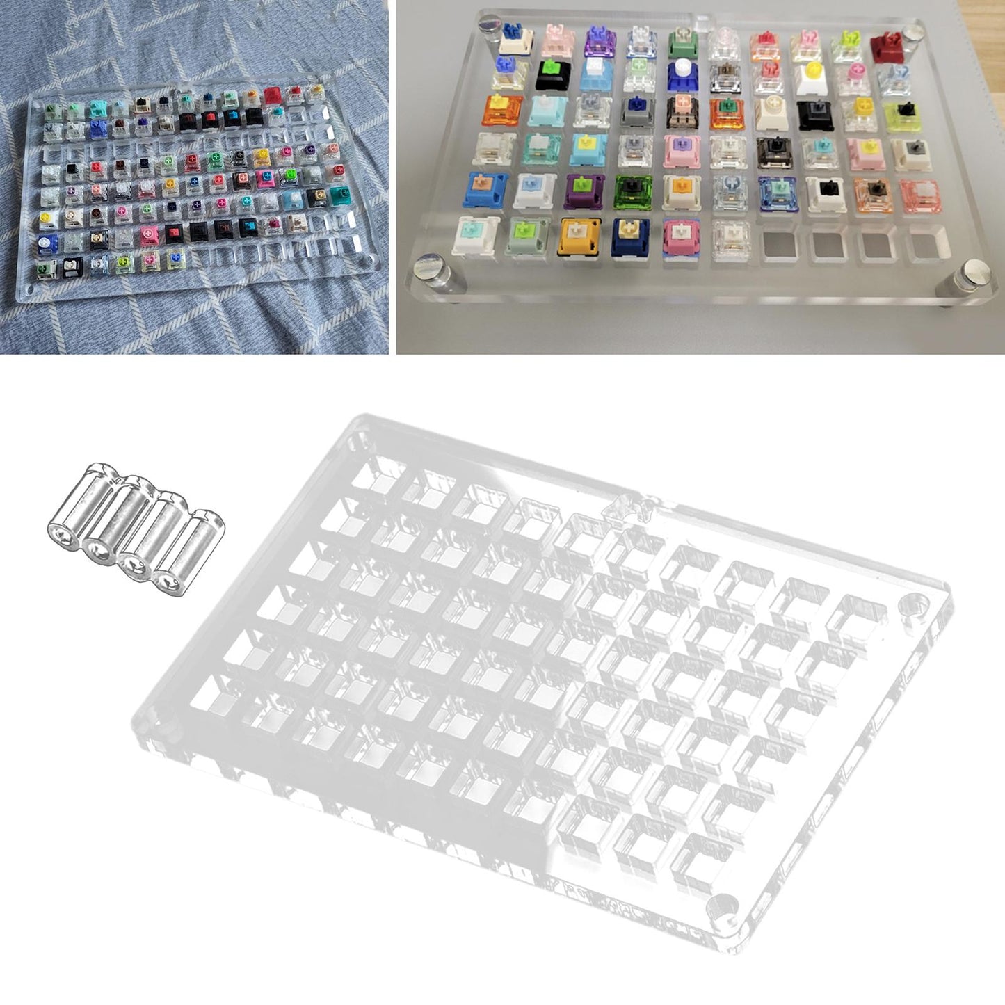 Acrylic Keyboard Switch Tester Durable Electronics Base for Box 60 Holes